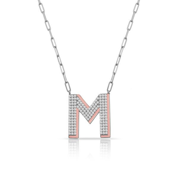 14K ENAMEL DIAMOND LETTER NECKLACE