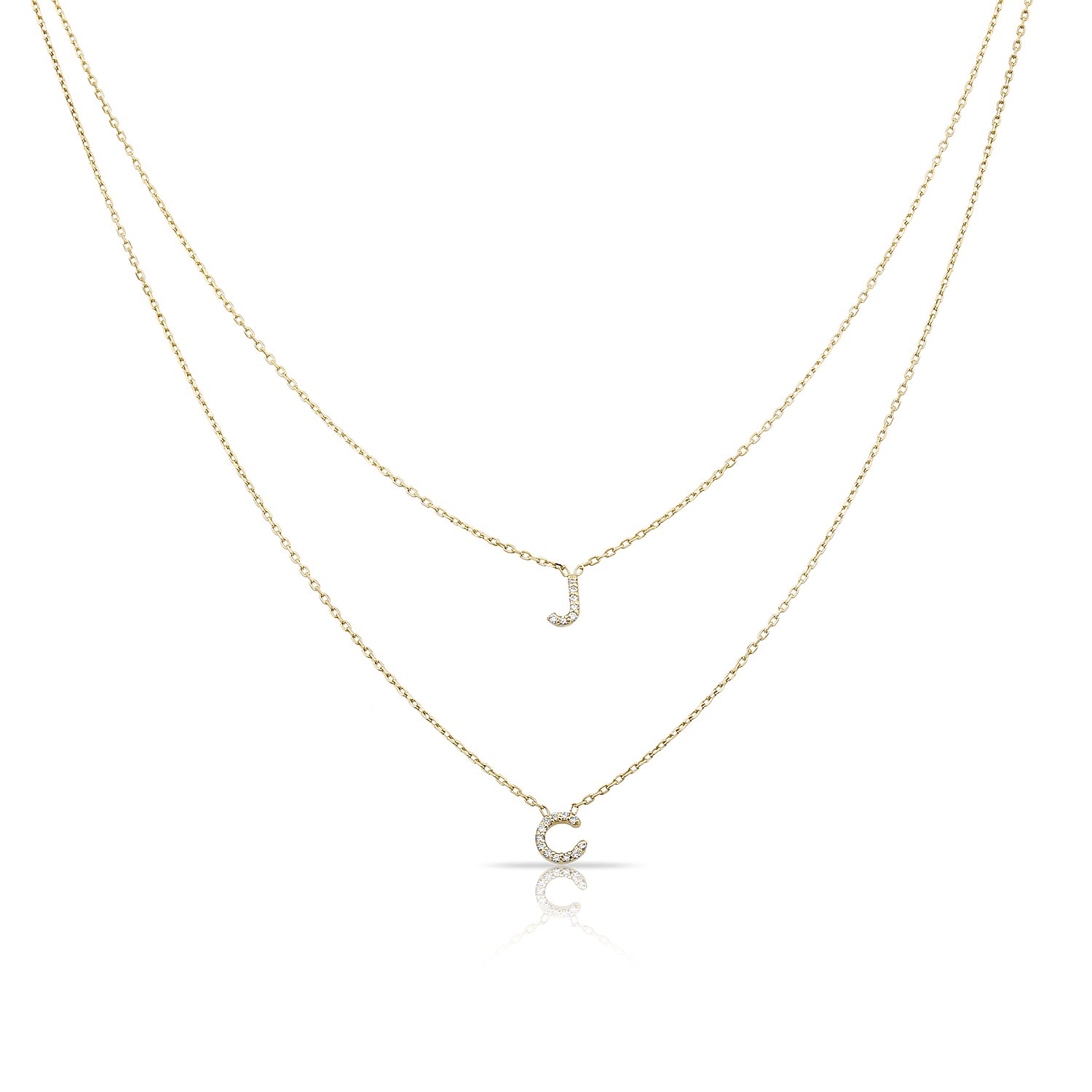 14K DOUBLE LARIAT LOWERCASE DIAMOND INITIAL NECKLACE