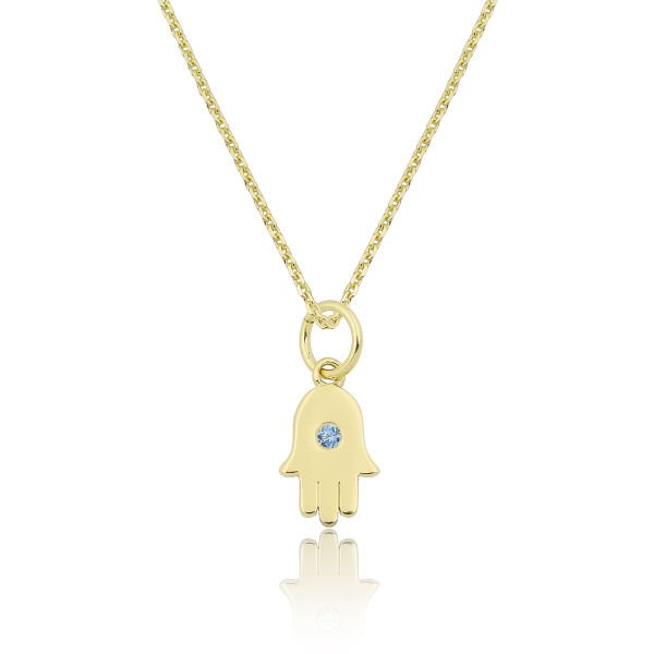 14K HAMSA HAND CHARM NECKLACE WITH DIAMOND DOT