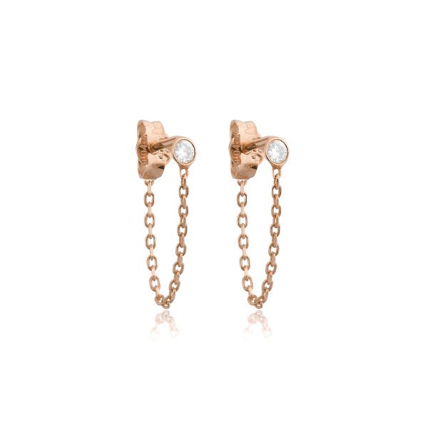 14K DIAMOND STONE CHAIN STUD EARRINGS 14K ROSE GOLD