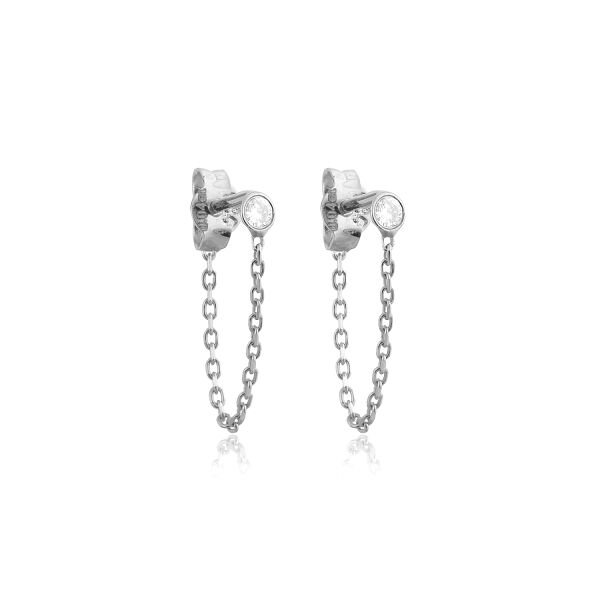 14K DIAMOND STONE CHAIN STUD EARRINGS 14K WHITE GOLD
