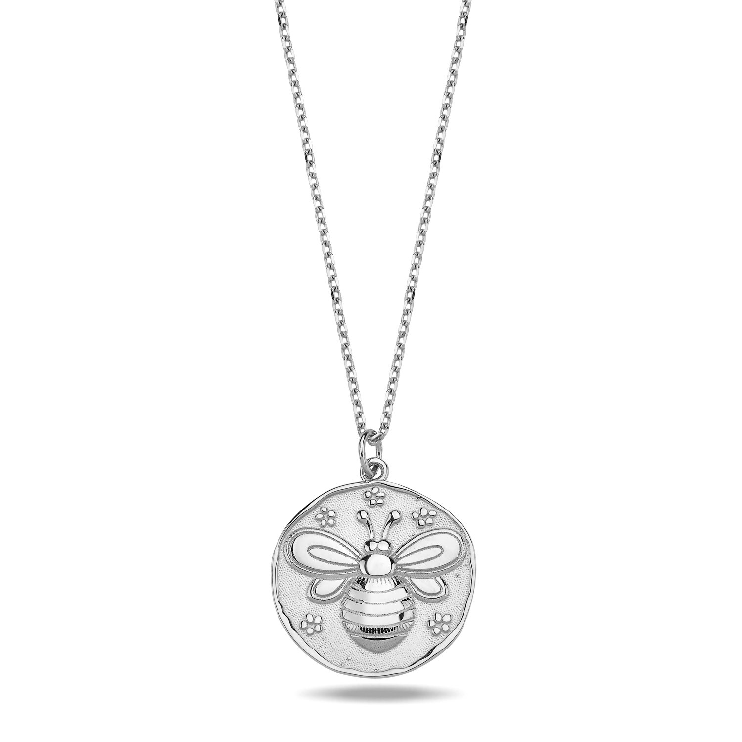14K BEE COIN NECKLACE 14K WHITE GOLD