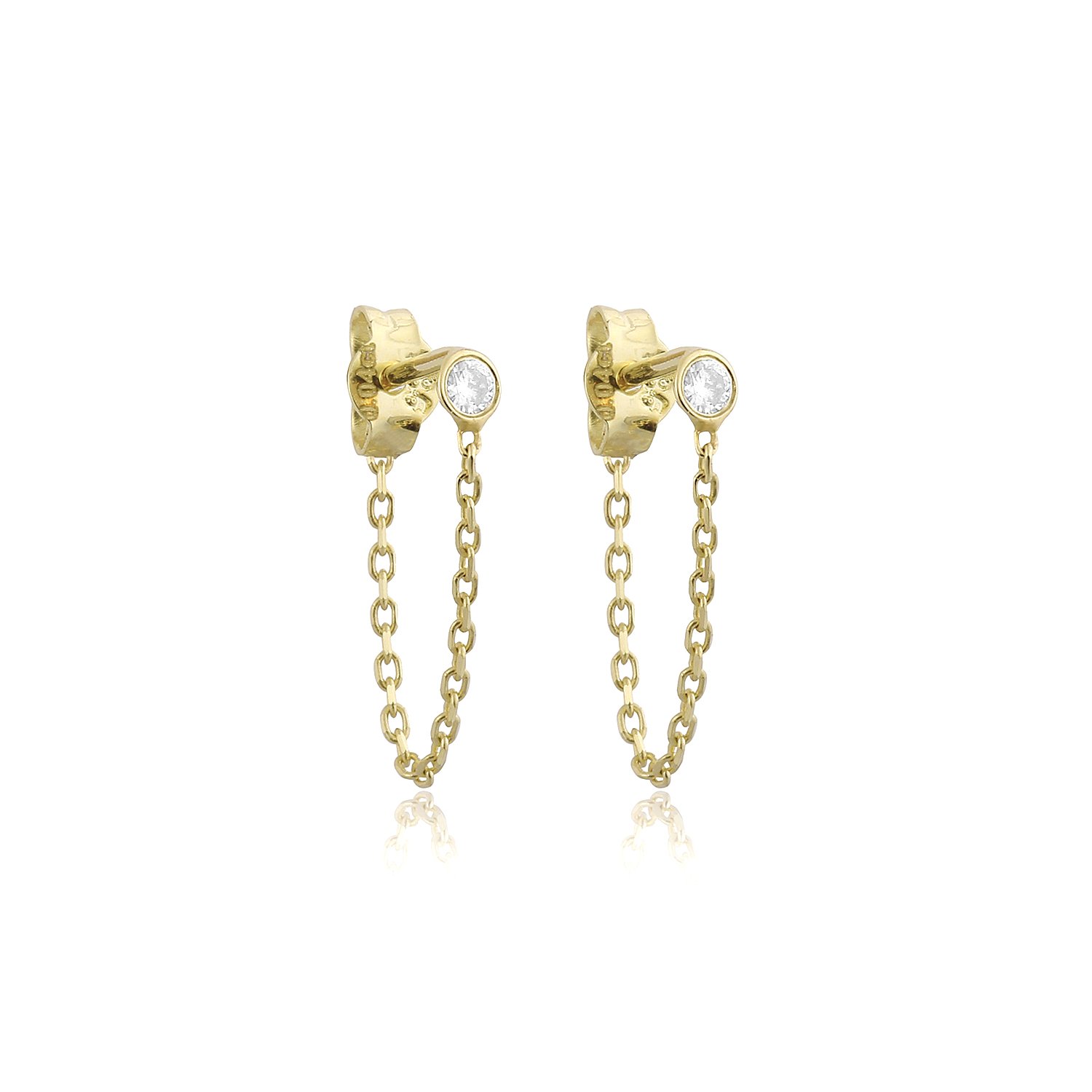 14K DIAMOND STONE CHAIN STUD EARRINGS 14K YELLOW GOLD