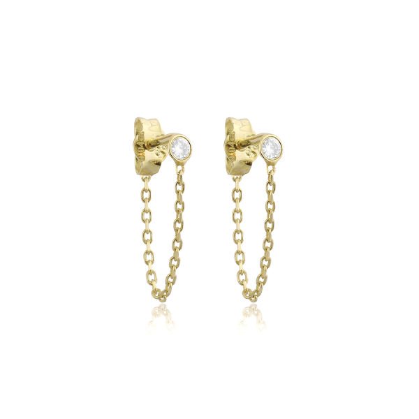 14K DIAMOND STONE CHAIN STUD EARRINGS 14K YELLOW GOLD