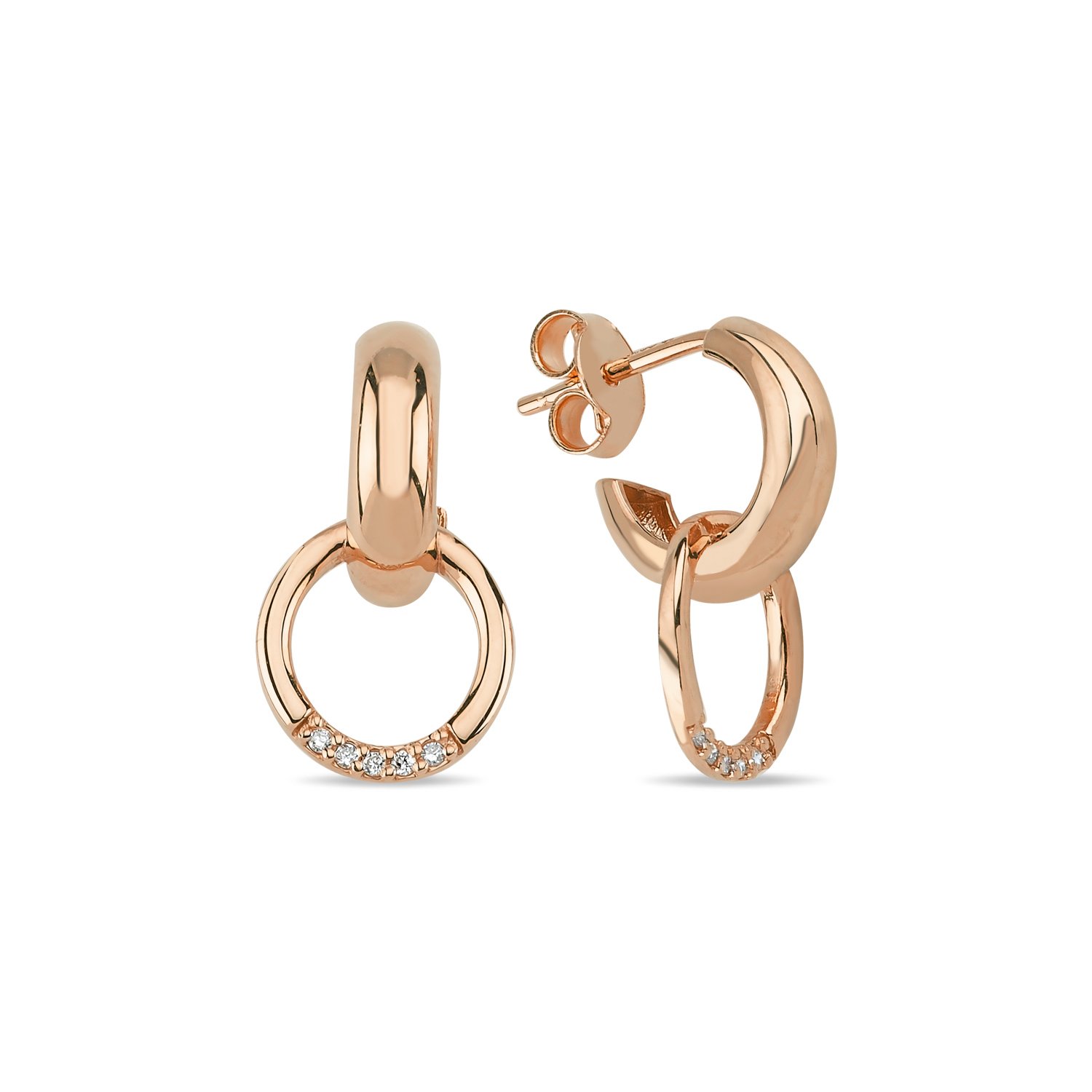 14K CIRCLE DIAMOND STONES STUD EARRINGS 14K ROSE GOLD