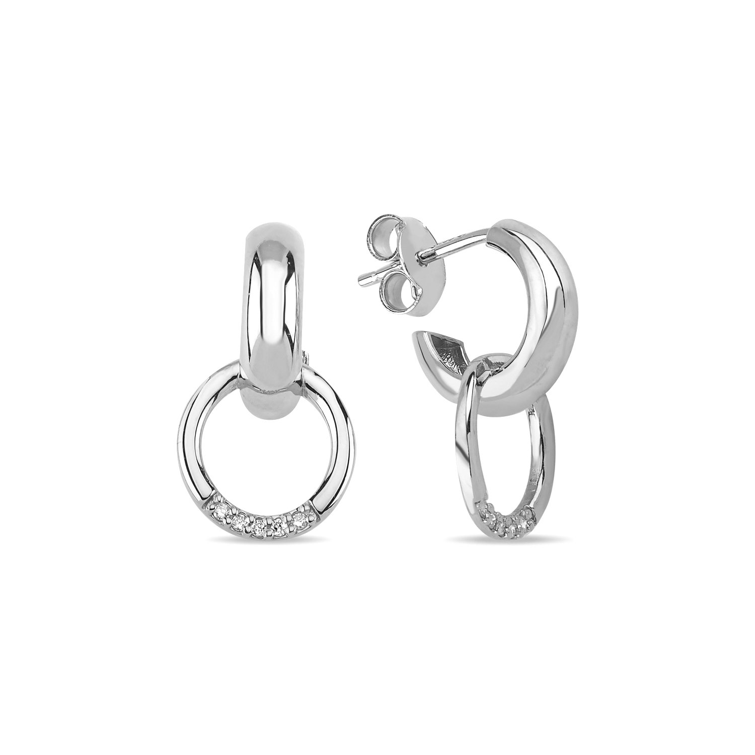 14K CIRCLE DIAMOND STONES STUD EARRINGS 14K WHITE GOLD