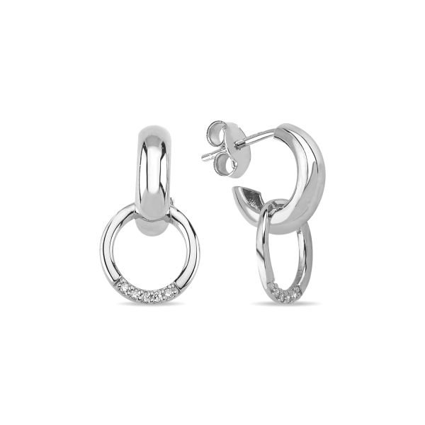 14K CIRCLE DIAMOND STONES STUD EARRINGS 14K WHITE GOLD