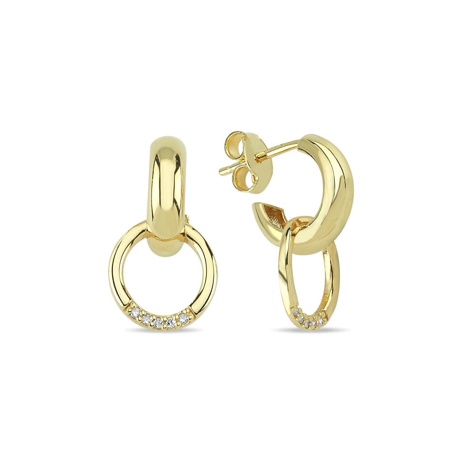 14K CIRCLE DIAMOND STONES STUD EARRINGS 14K YELLOW GOLD