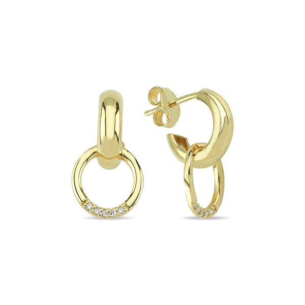14K CIRCLE DIAMOND STONES STUD EARRINGS 14K YELLOW GOLD