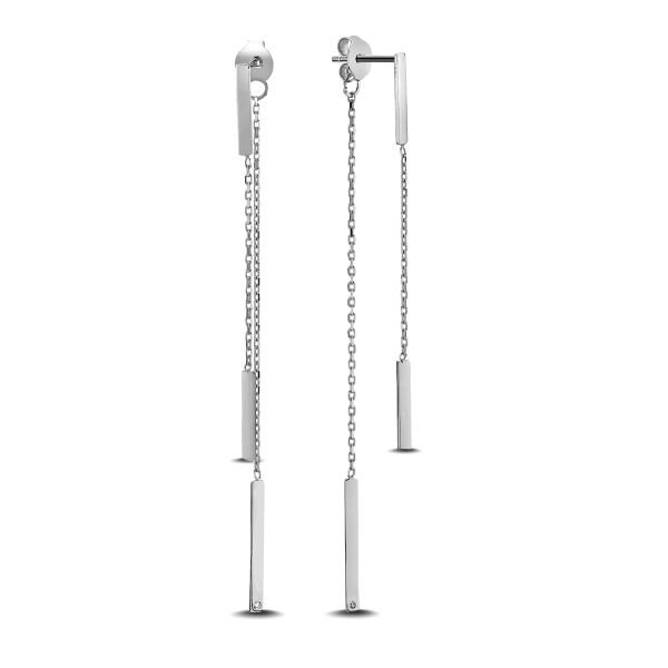 14K BAR CHAIN DIAMOND STONE STUD DAINTY EARRINGS 14K WHITE GOLD