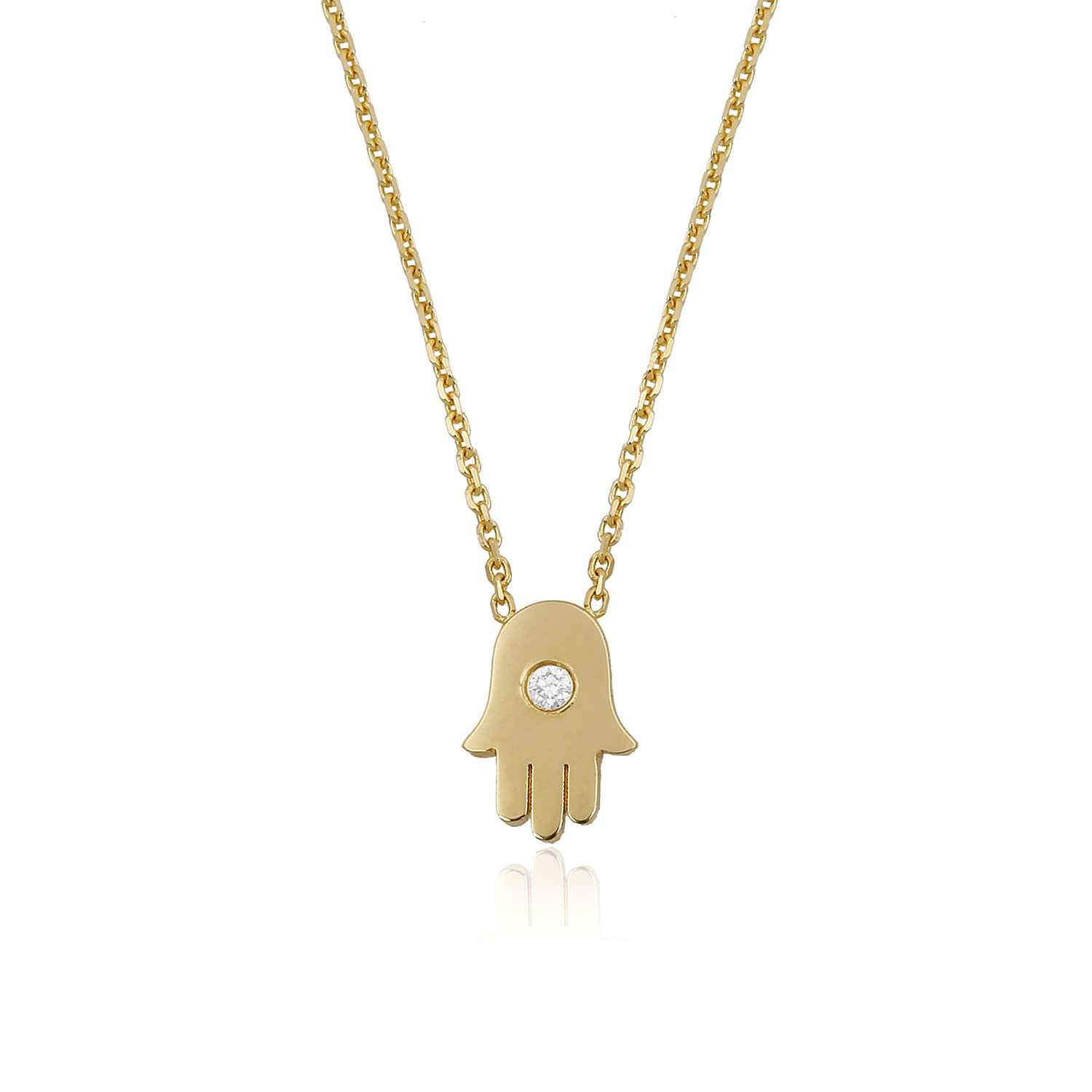 14K HAMSA HAND WITH DIAMOND DOT NECKLACE