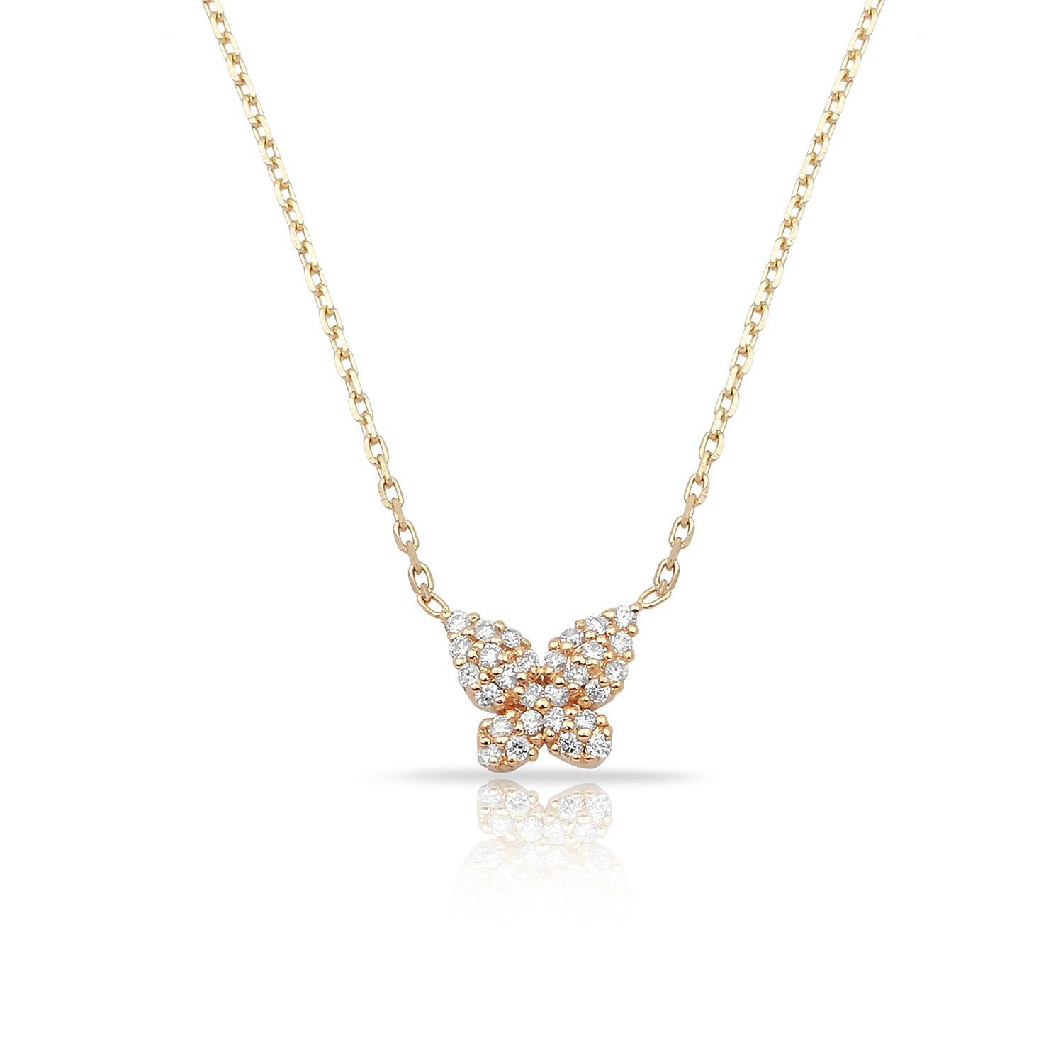 14K BUTTERFLY DIAMOND NECKLACE 14K ROSE GOLD