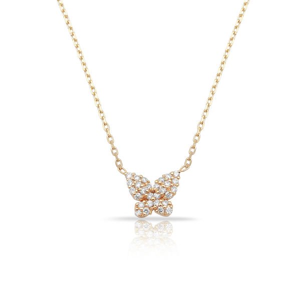14K BUTTERFLY DIAMOND NECKLACE 14K ROSE GOLD