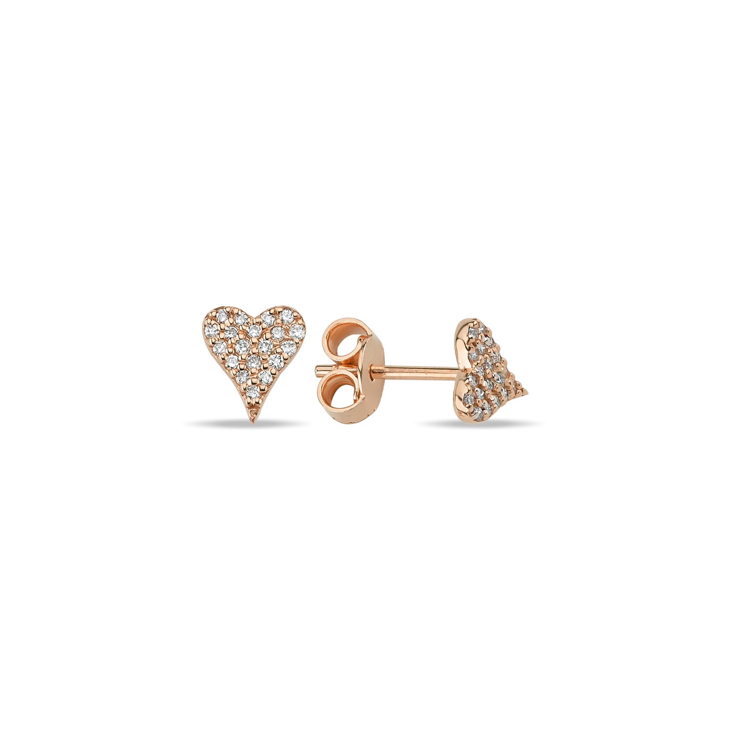 14K HEART DIAMOND STONES STUD EARRINGS 14K ROSE GOLD