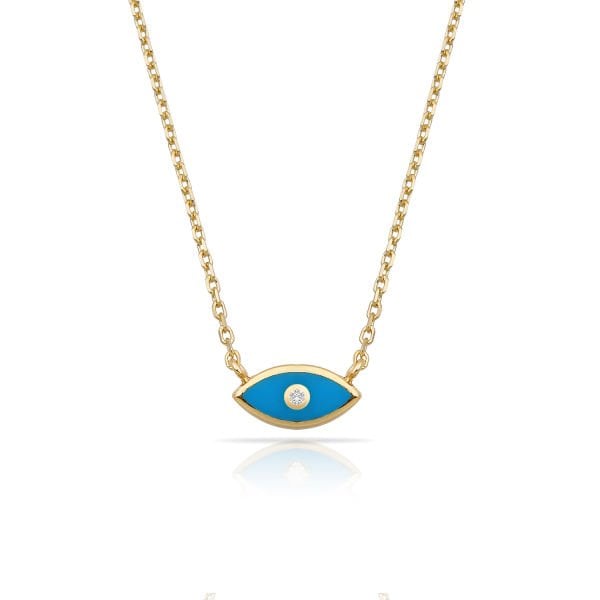 14K ENAMEL EVIL EYE DIAMOND DOT NECKLACE