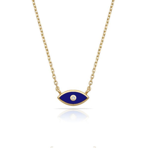 14K ENAMEL EVIL EYE DIAMOND DOT NECKLACE