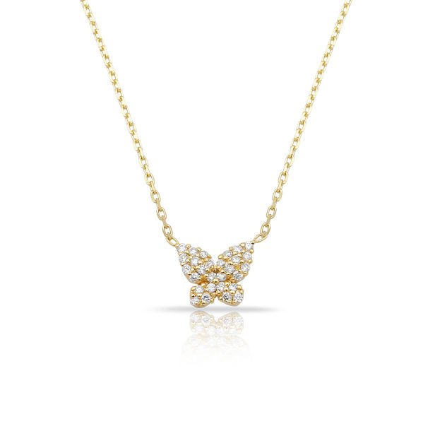 14K BUTTERFLY DIAMOND NECKLACE 14K YELLOW GOLD