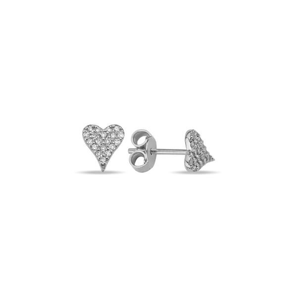 14K HEART DIAMOND STONES STUD EARRINGS 14K WHITE GOLD