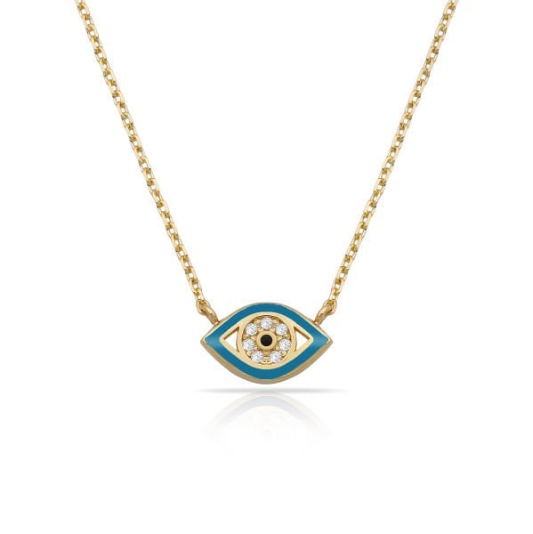 14K ENAMEL EVIL EYE DIAMOND NECKLACE