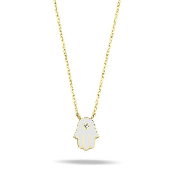 14K ENAMEL HAMSA HAND DIAMOND DOT NECKLACE
