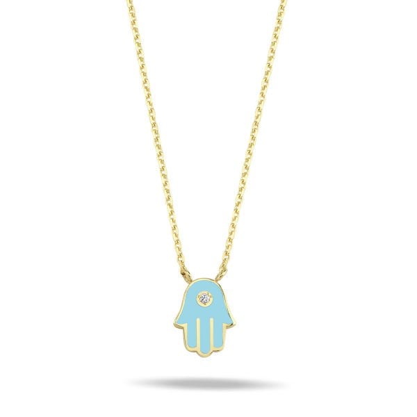 14K ENAMEL HAMSA HAND DIAMOND DOT NECKLACE