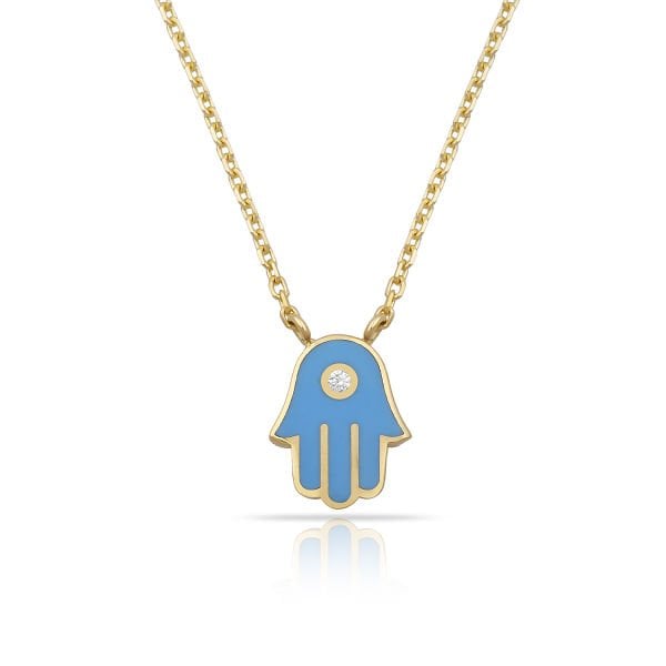 14K ENAMEL HAMSA HAND DIAMOND DOT NECKLACE