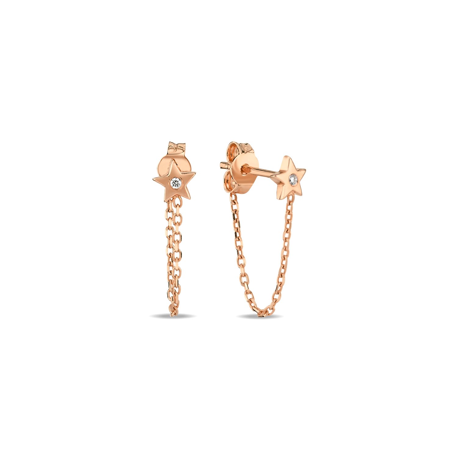 14K MINI STONE CHAIN DIAMOND STONE STUD EARRINGS 14K ROSE GOLD