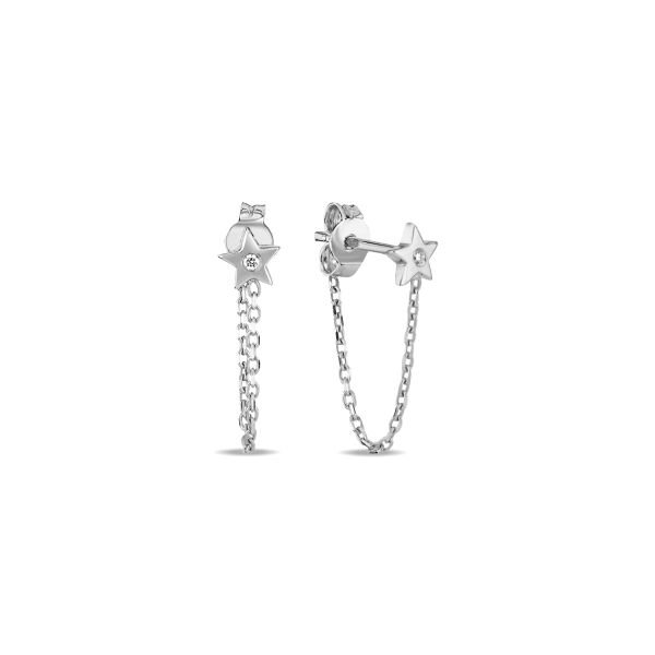 14K MINI STONE CHAIN DIAMOND STONE STUD EARRINGS 14K WHITE GOLD