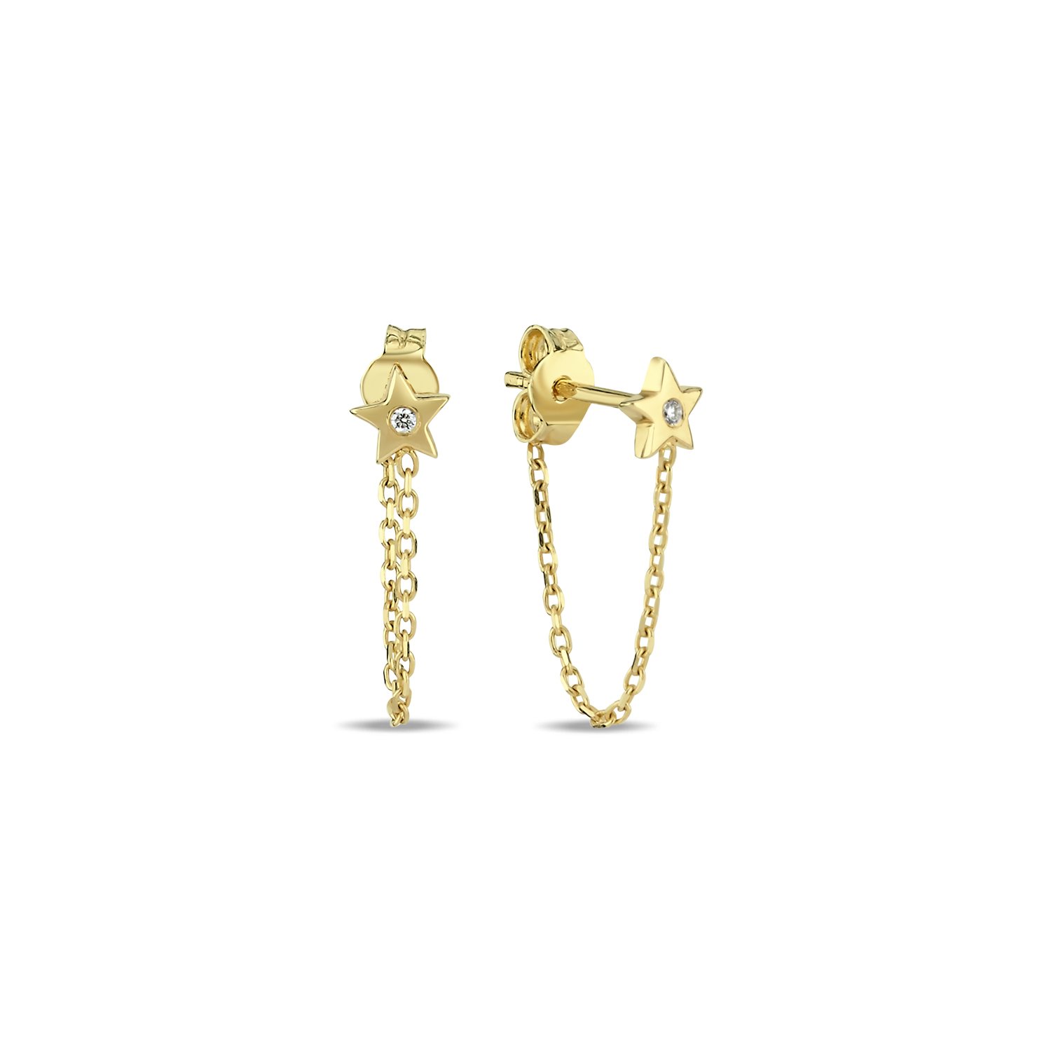 14K MINI STONE CHAIN DIAMOND STONE STUD EARRINGS 14K YELLOW GOLD