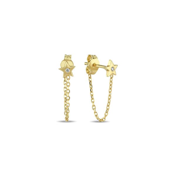 14K MINI STONE CHAIN DIAMOND STONE STUD EARRINGS 14K YELLOW GOLD