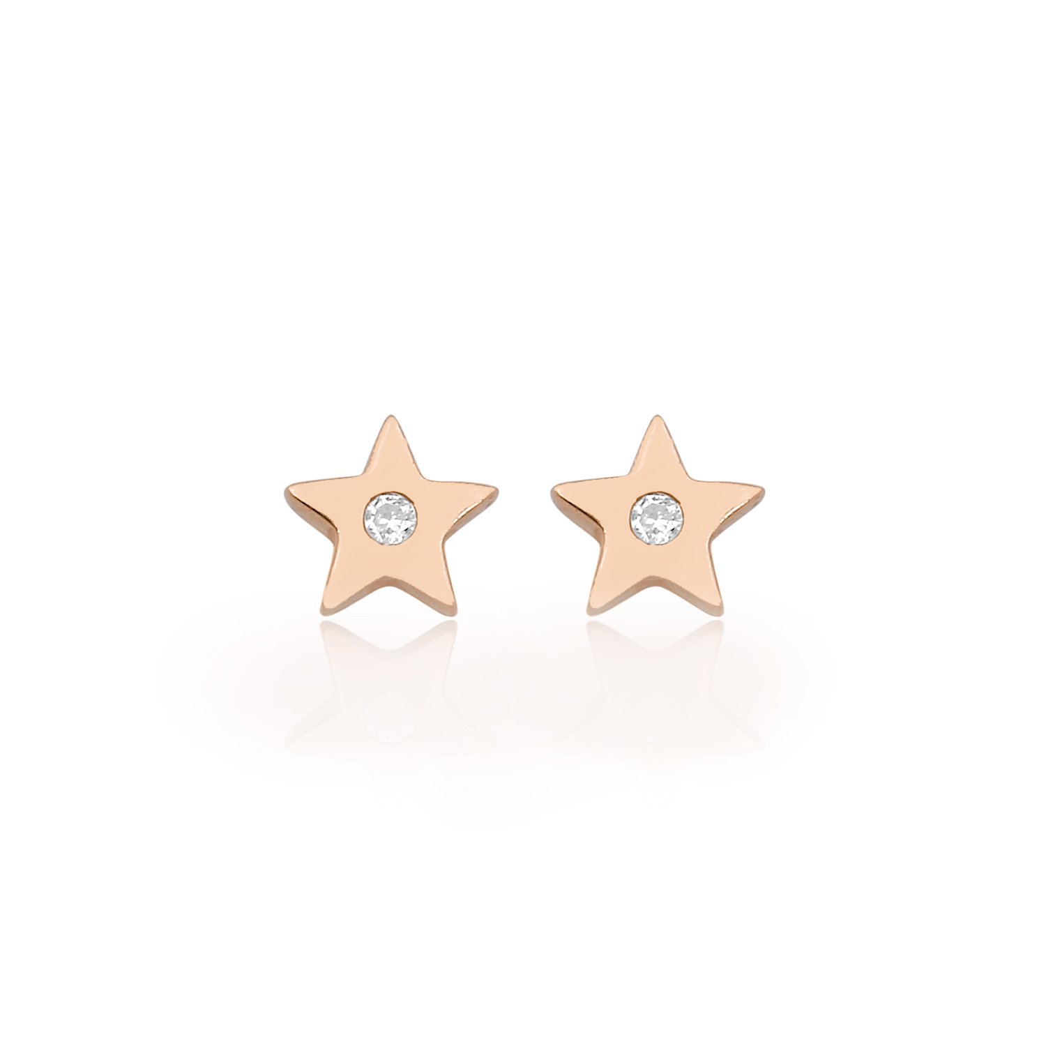 14K MINI STAR DIAMOND STONE STUD EARRINGS 14K ROSE GOLD