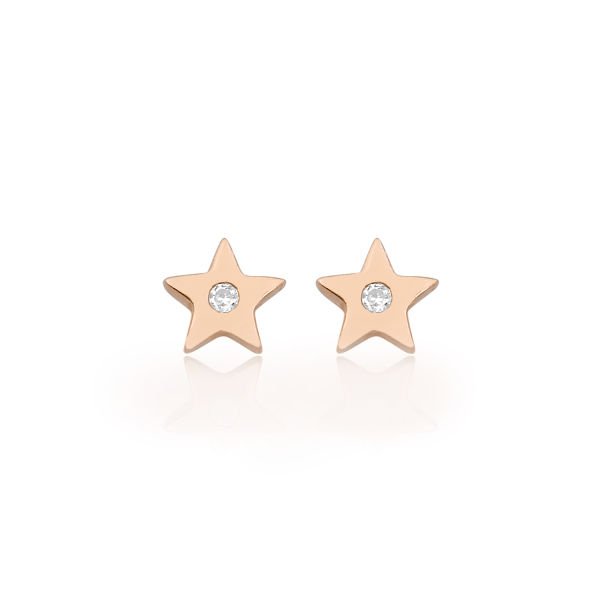 14K MINI STAR DIAMOND STONE STUD EARRINGS 14K ROSE GOLD