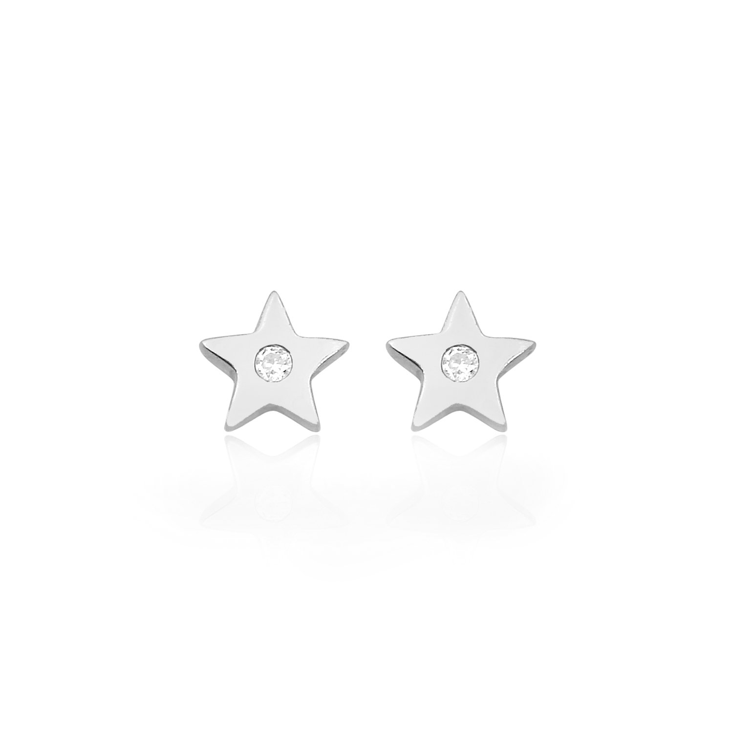 14K MINI STAR DIAMOND STONE STUD EARRINGS 14K WHITE GOLD