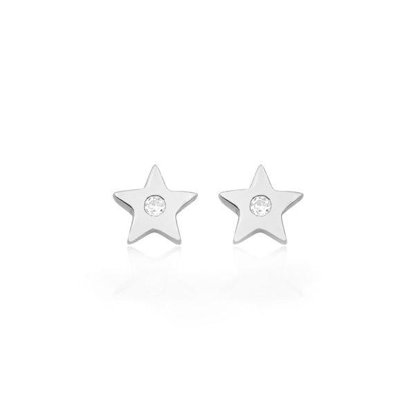 14K MINI STAR DIAMOND STONE STUD EARRINGS 14K WHITE GOLD