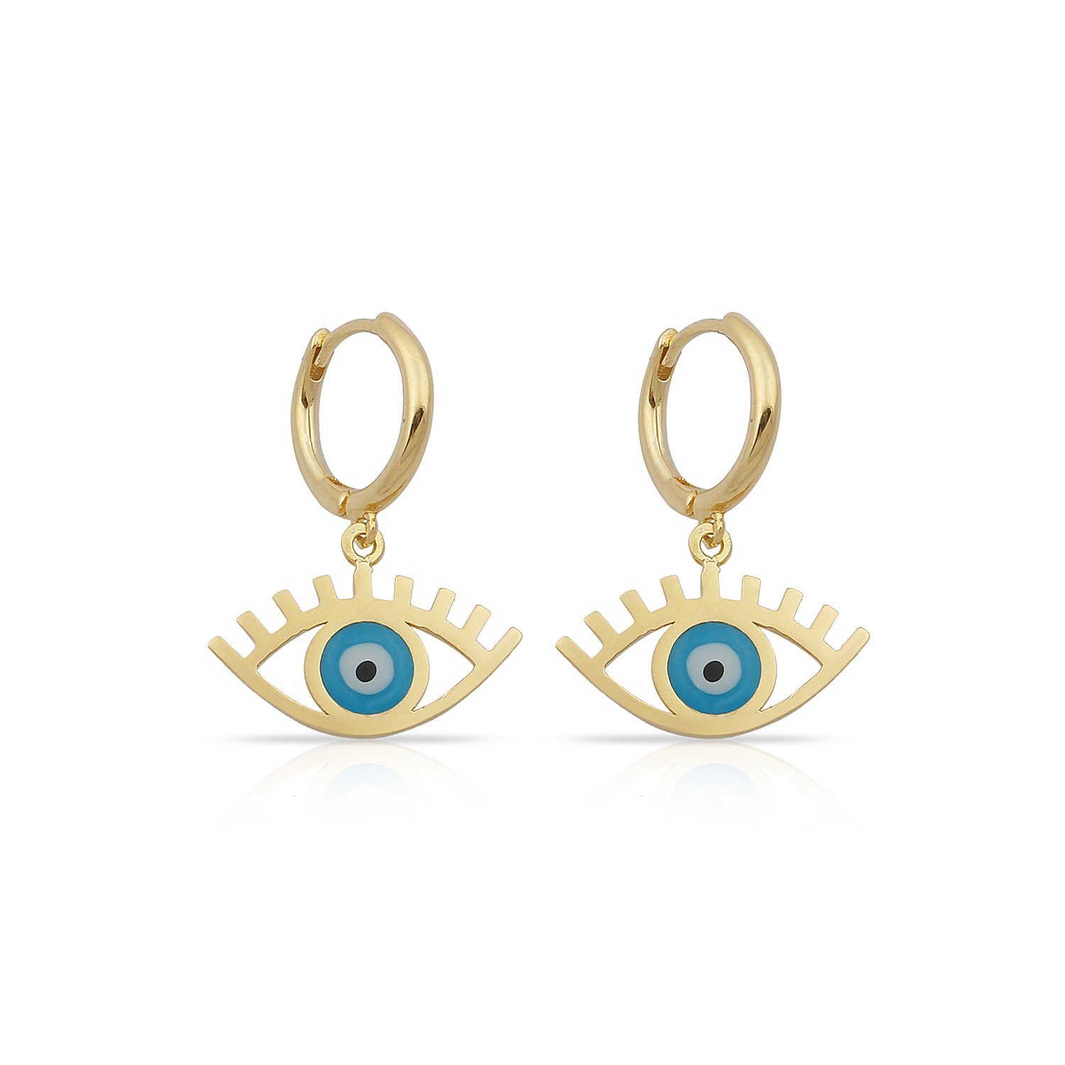 14K EVIL EYE IN HUGGIE EARRINGS