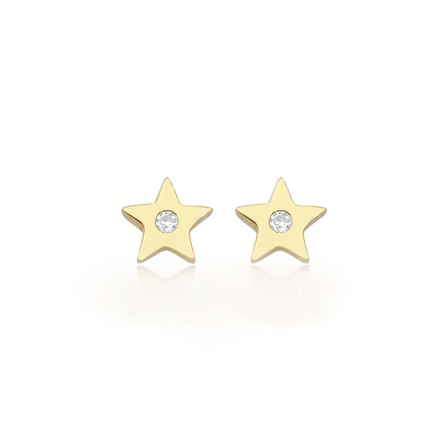 14K MINI STAR DIAMOND STONE STUD EARRINGS 14K YELLOW GOLD