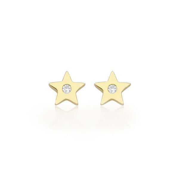 14K MINI STAR DIAMOND STONE STUD EARRINGS 14K YELLOW GOLD