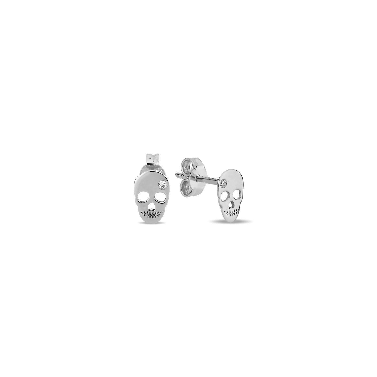 14K MINI SKULL DIAMOND STONE STUD EARRINGS 14K WHITE GOLD