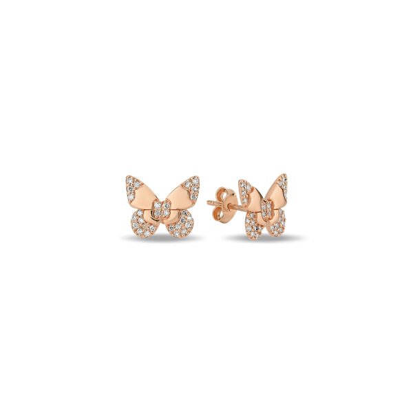 14K BUTTERFLY DIAMOND STONES STUD EARRINGS 14K ROSE GOLD