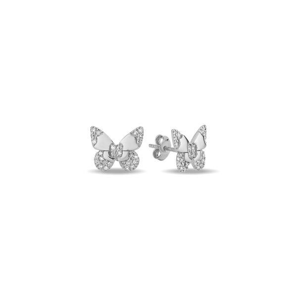 14K BUTTERFLY DIAMOND STONES STUD EARRINGS 14K WHITE GOLD