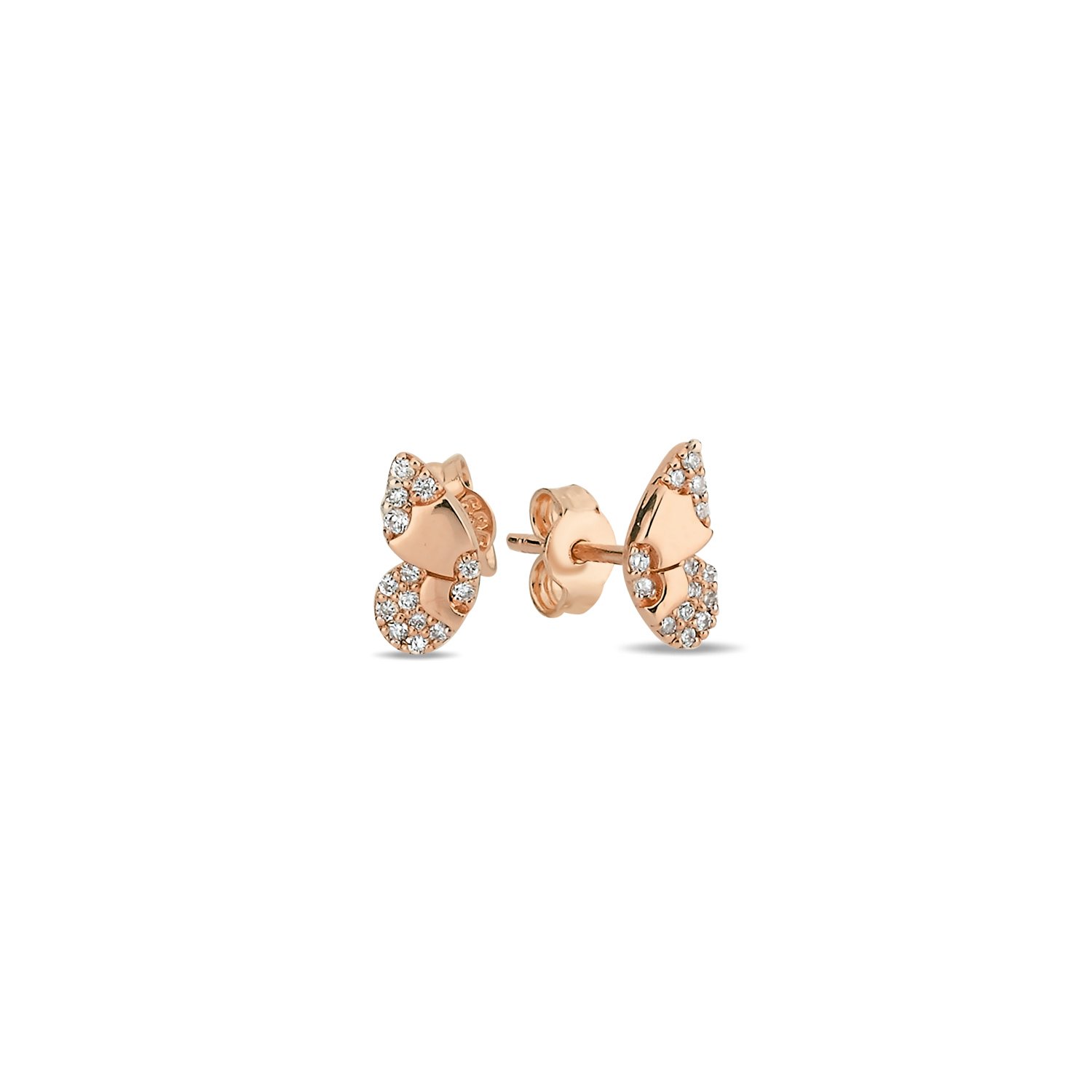 14K ﻿BUTTERFLY DIAMOND STONES STUD EARRINGS 14K ROSE GOLD