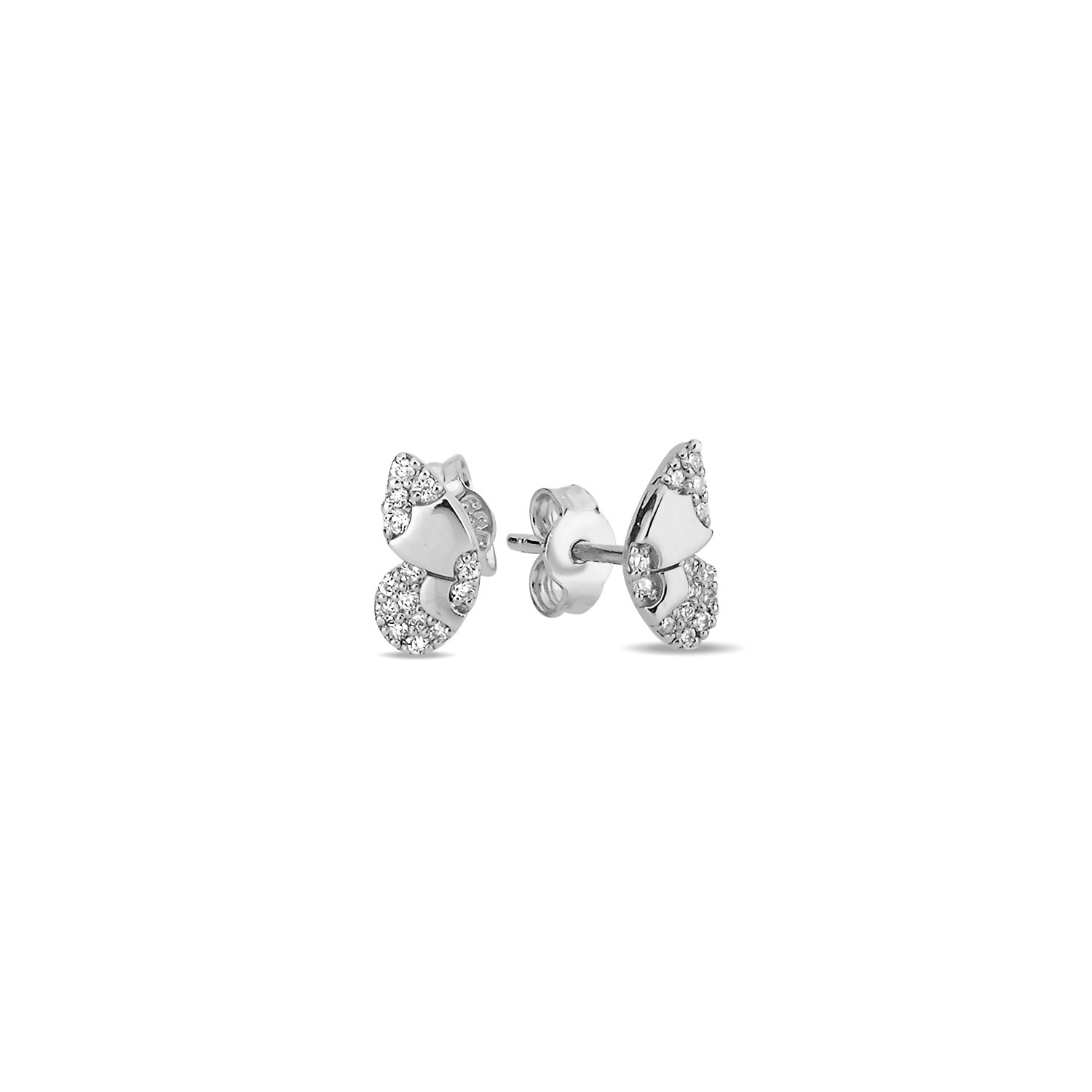 14K ﻿BUTTERFLY DIAMOND STONES STUD EARRINGS 14K WHITE GOLD