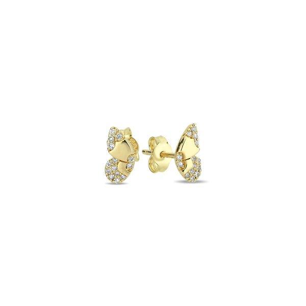 14K ﻿BUTTERFLY DIAMOND STONES STUD EARRINGS 14K YELLOW GOLD
