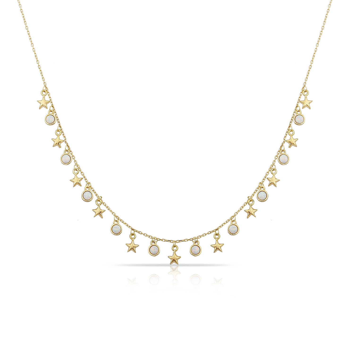 14K MINI STAR WITH OPAL CHARM NECKLACE WHITE OPAL - 14K YELLOW GOLD