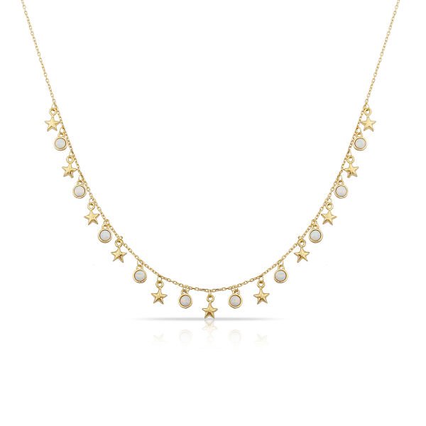 14K MINI STAR WITH OPAL CHARM NECKLACE WHITE OPAL - 14K YELLOW GOLD
