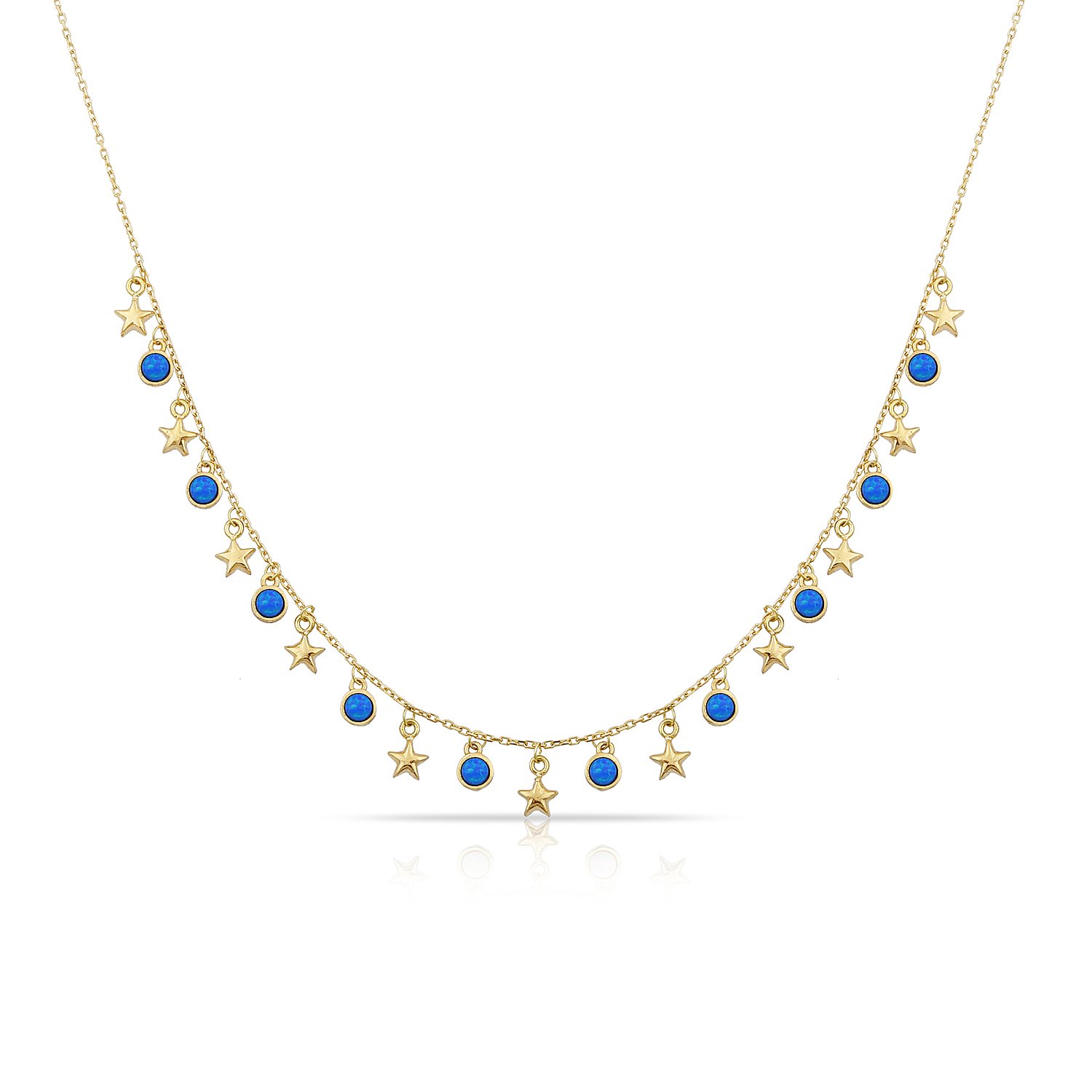 14K MINI STAR WITH OPAL CHARM NECKLACE BLUE OPAL - 14K YELLOW GOLD