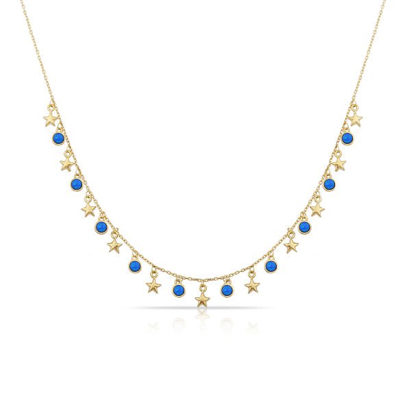 14K MINI STAR WITH OPAL CHARM NECKLACE BLUE OPAL - 14K YELLOW GOLD