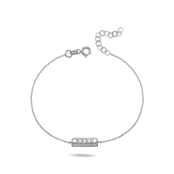 14K BAR CHAIN SHAPE DIAMOND STONES BRACELET 14K WHITE GOLD