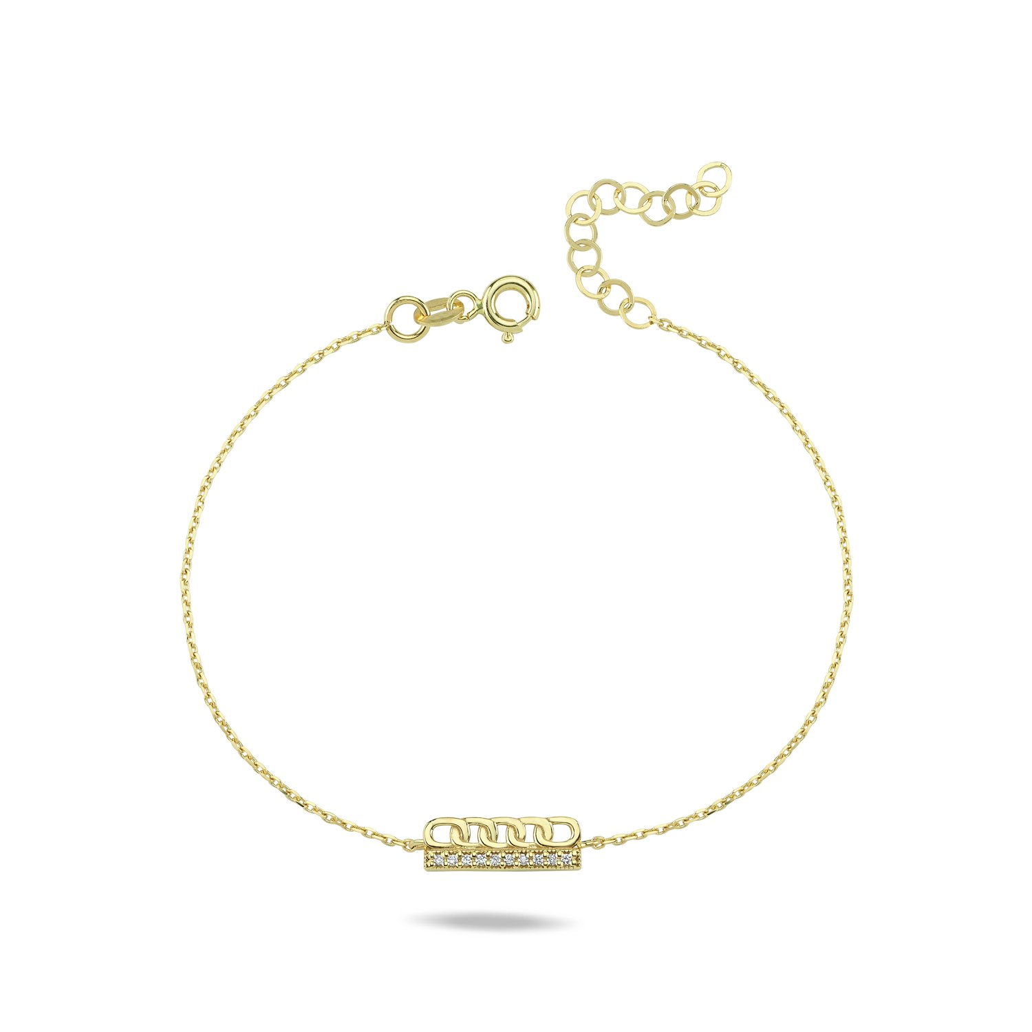 14K BAR CHAIN SHAPE DIAMOND STONES BRACELET 14K YELLOW GOLD