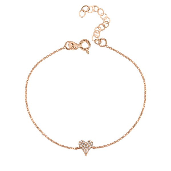 14K HEART DIAMOND STONES BRACELET 14K ROSE GOLD